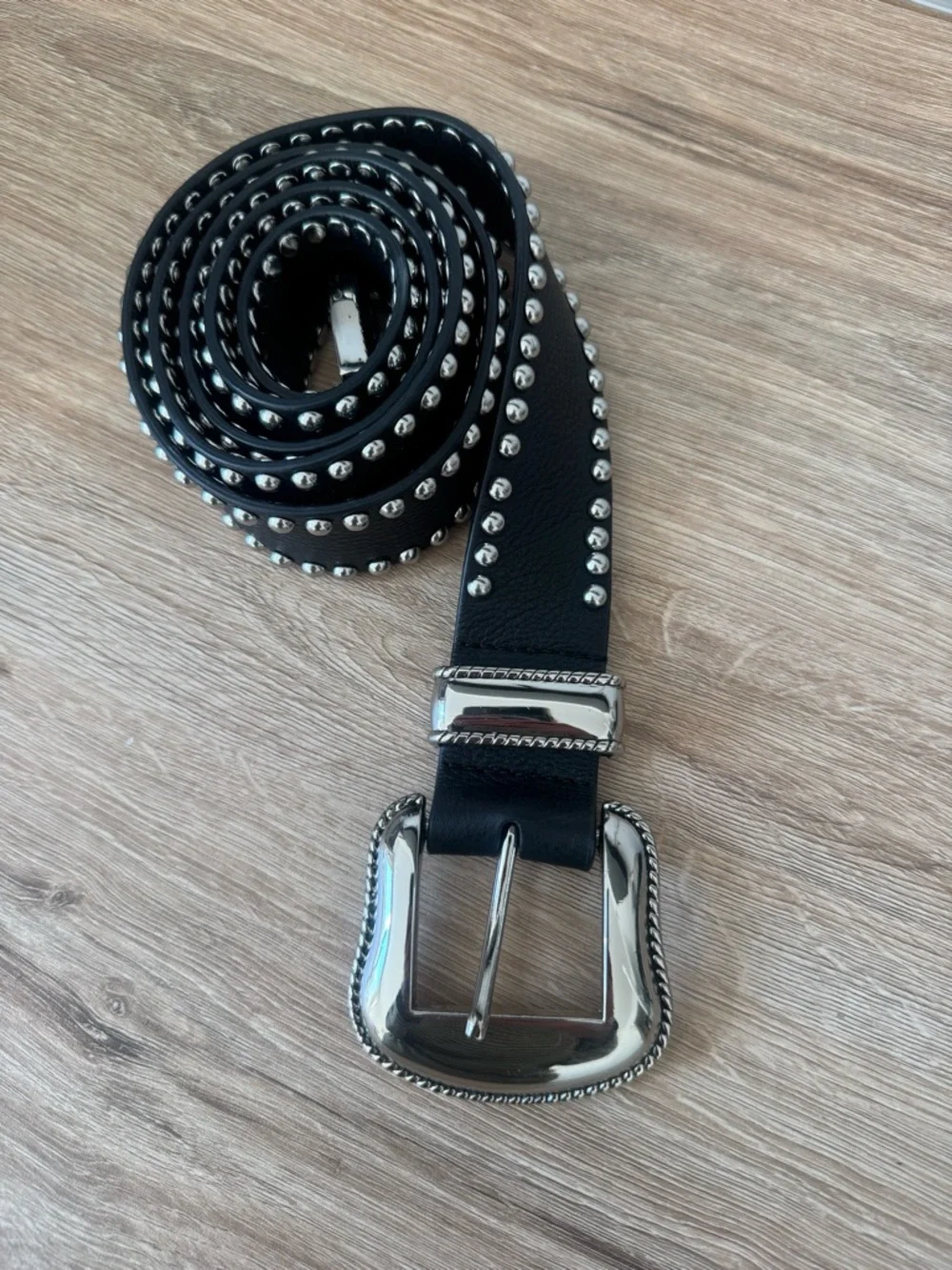 B-Low the Belt Black Studded Western-Style Leather Belt with Silver Buckle - Picture 2 of 6
